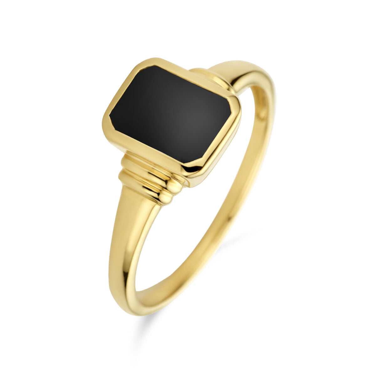 Ring aus 14K Gelbgold mit rechteckigem Onyx-Einsatz