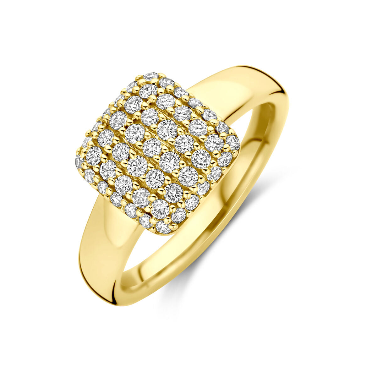 Damenring aus 14k Gelbgold mit quadratischem Kopf, besetzt mit 0,50 ct lab-grown Diamanten
