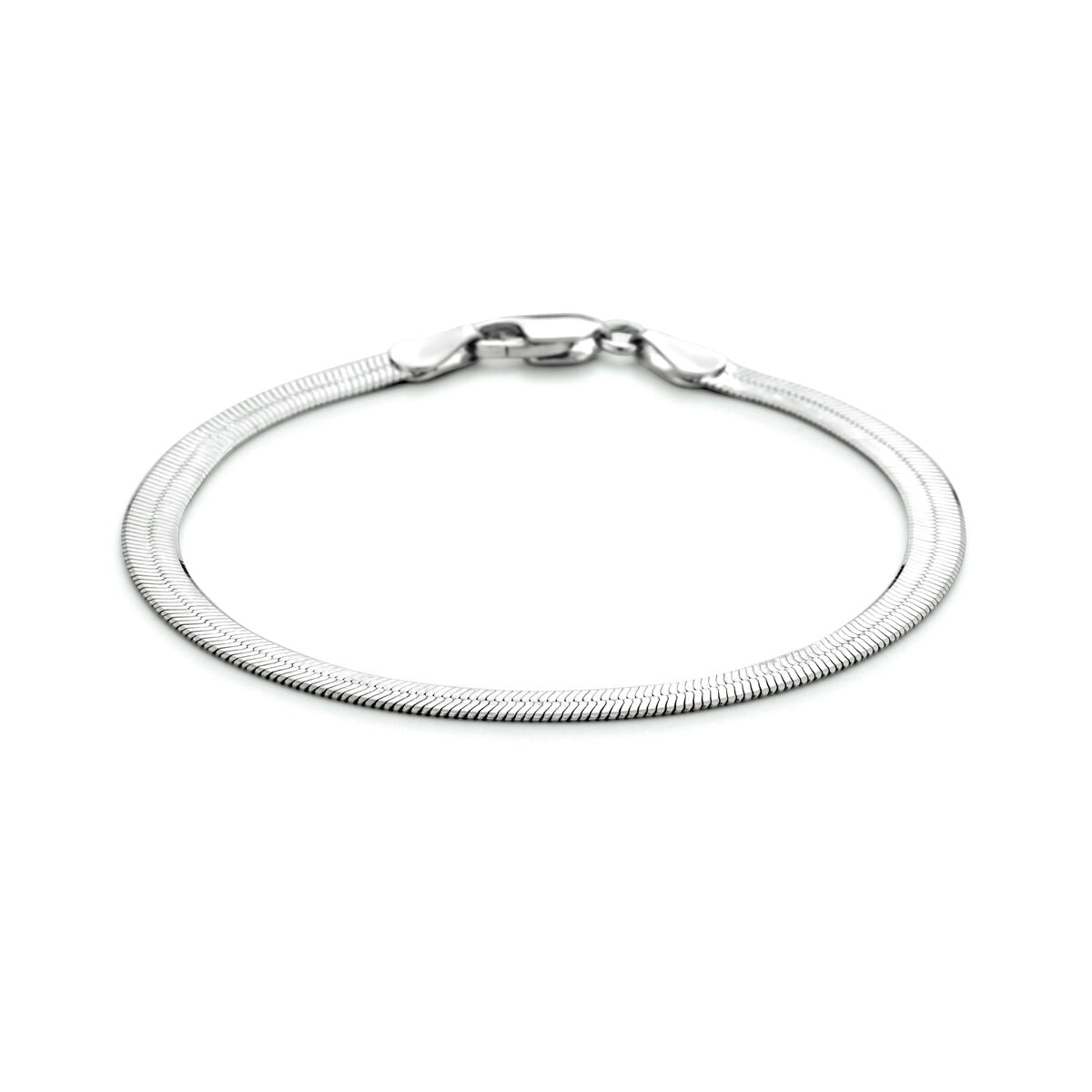 Armband aus rhodiniertem Silber, flach, 4,5 mm breit, mit Karabinerverschluss
