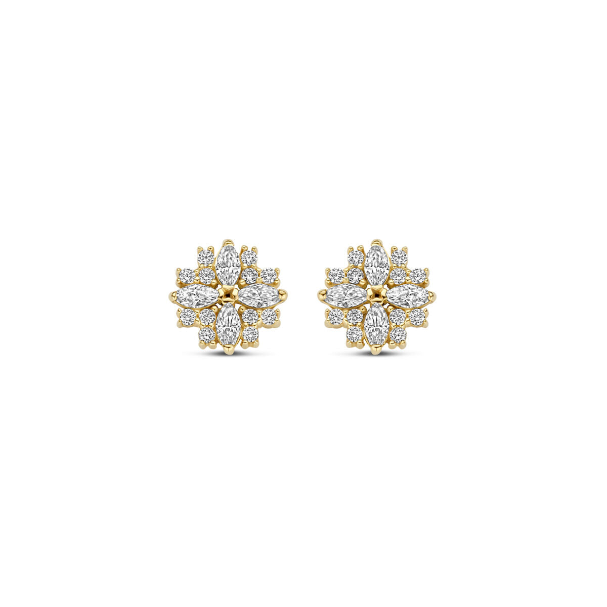Ohrstecker aus 14K Gelbgold mit Zirkonia in Blumenform, Durchmesser 7 mm