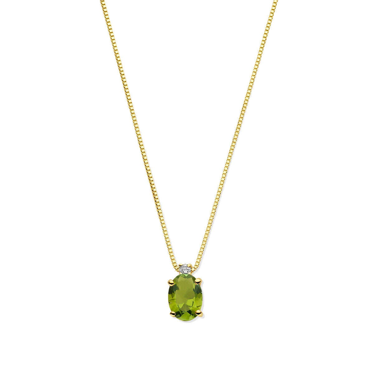 Collier aus 14K Gelbgold mit ovalem Turmalin und einem Diamanten, Länge 40-42-44 cm