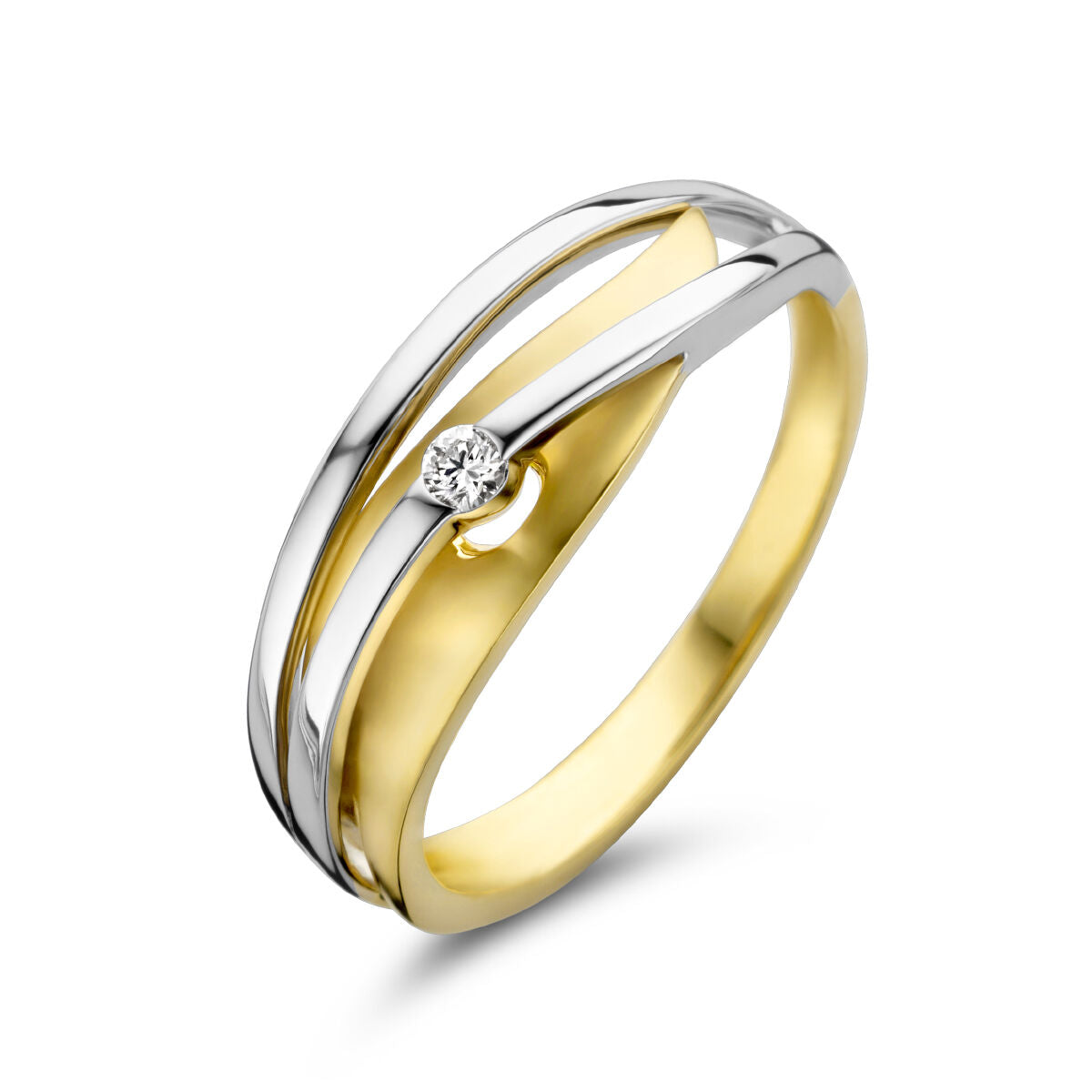 Ring aus 14K bicolor Gold mit gelbem und weißem Gold sowie einem 0,04 ct Diamanten