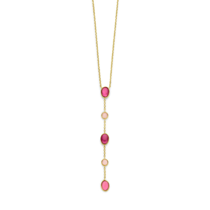 Gold Damenhalskette rosa Opal und Rubin 14K