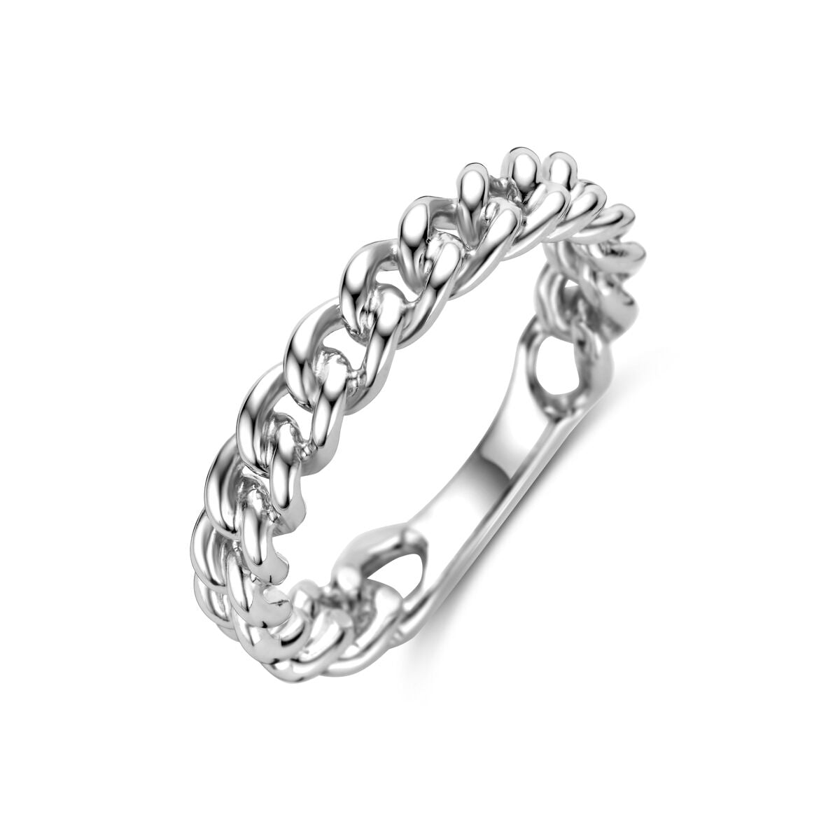 Ring aus rhodiniertem Silber mit geschlossenen Gliedern in Kettenform