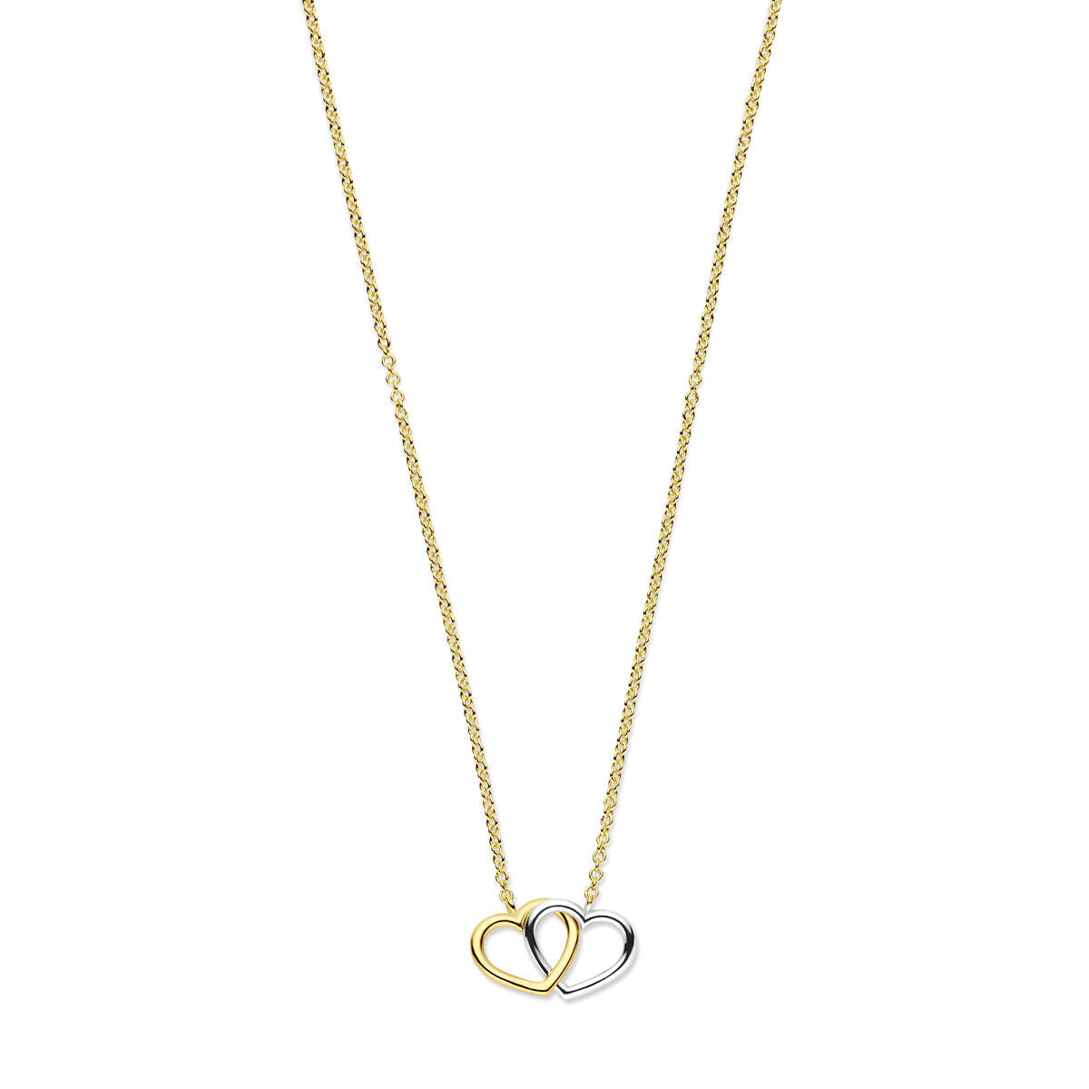 Collier mit zwei Herzen aus 14K bicolor Gold in Gelb und Weiß, Länge 41-45 cm