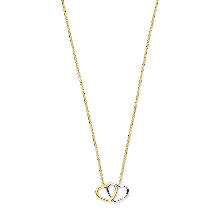 Halskette Herzen 41 - 43 - 45 cm 14K Bicolor Gold Gelb/Weiß
