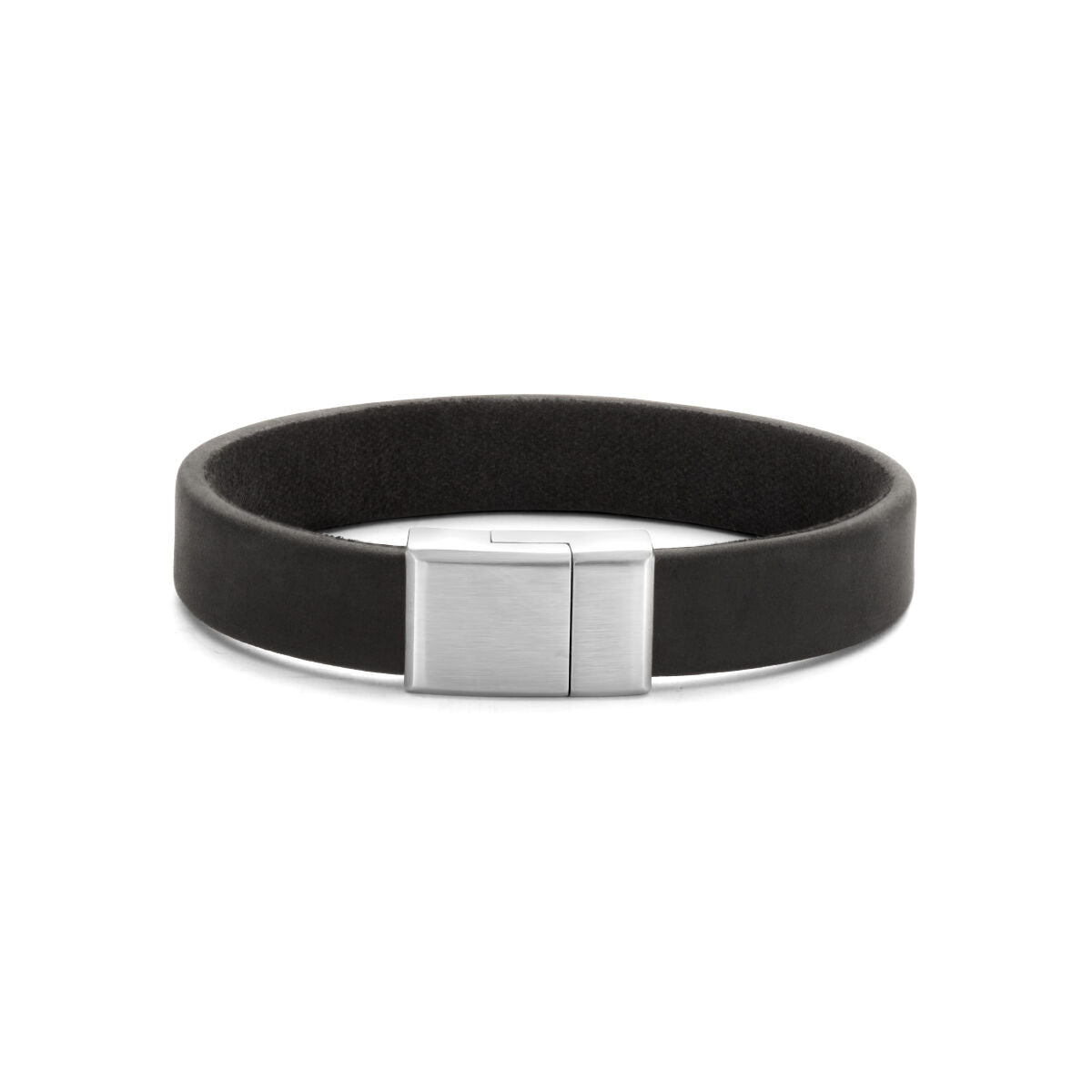 Schwarzes Lederarmband mit 12 mm breitem Edelstahlverschluss