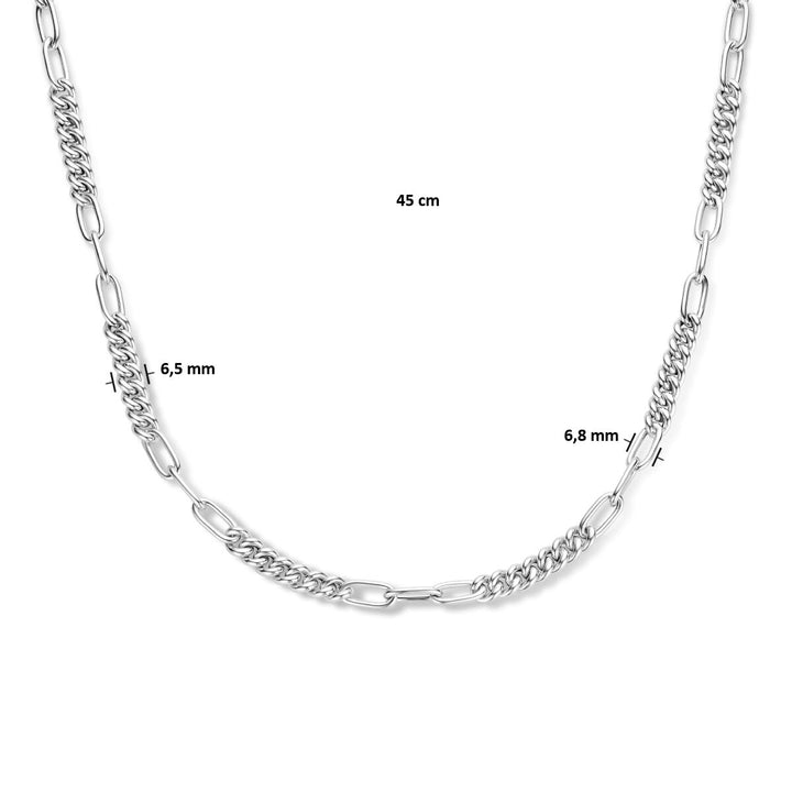 Kombination Halskette Gourmette und Büroklammer Rundrohr 6,8 mm 45 cm Silber rhodiniert