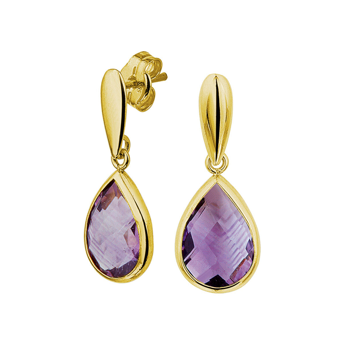 Ohrhänger aus 14K Gelbgold mit tropfenförmigem, facettiertem Amethyst