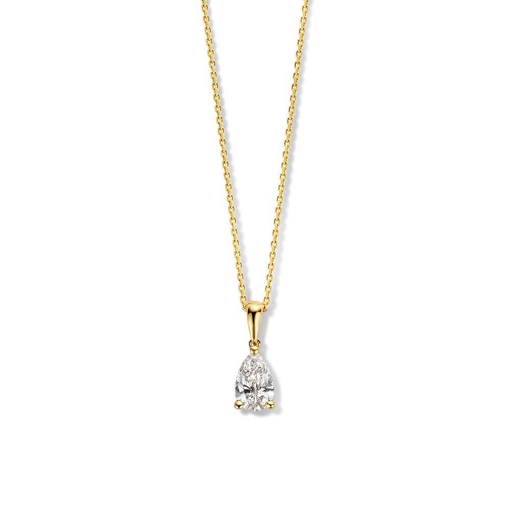 Collier aus gelbgold mit einem 0,50 ct. großen, tropfenförmigen Edelstein