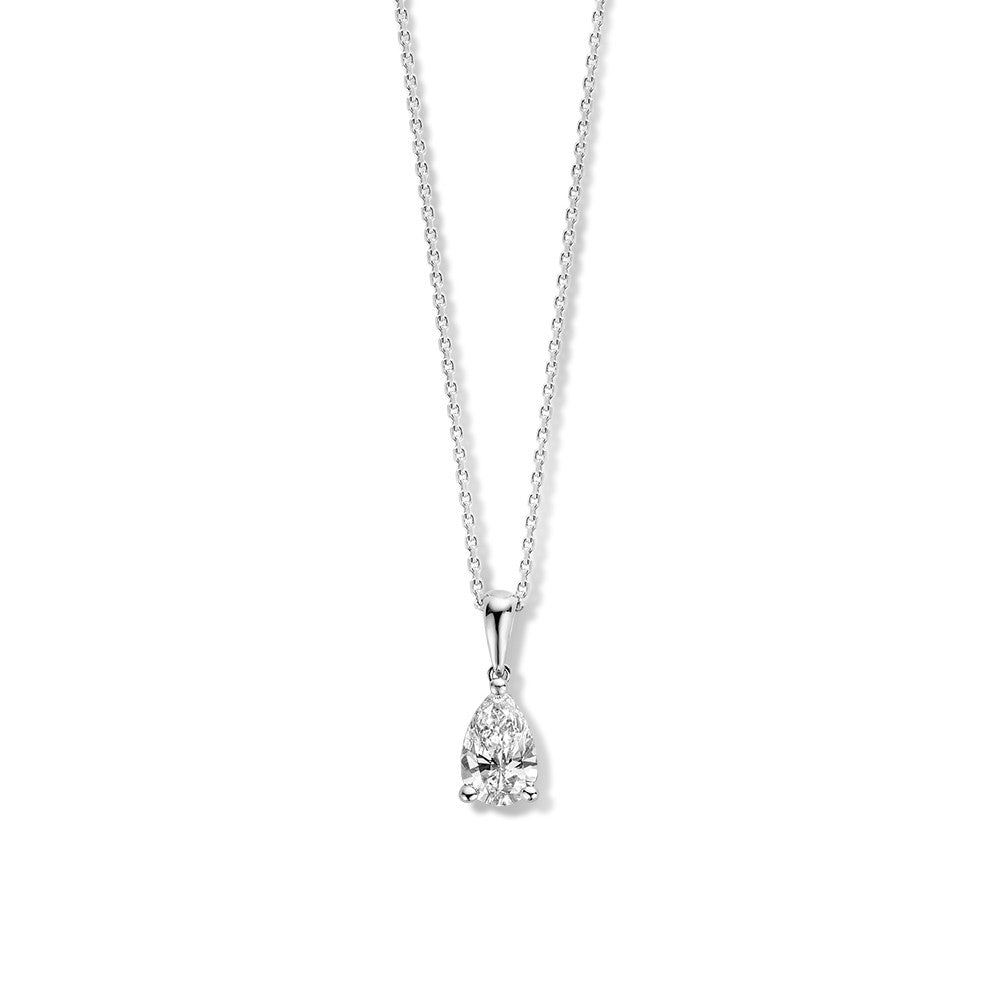 Collier aus Weißgold mit einem tropfenförmigen Anhänger und einem 0,50 ct Edelstein