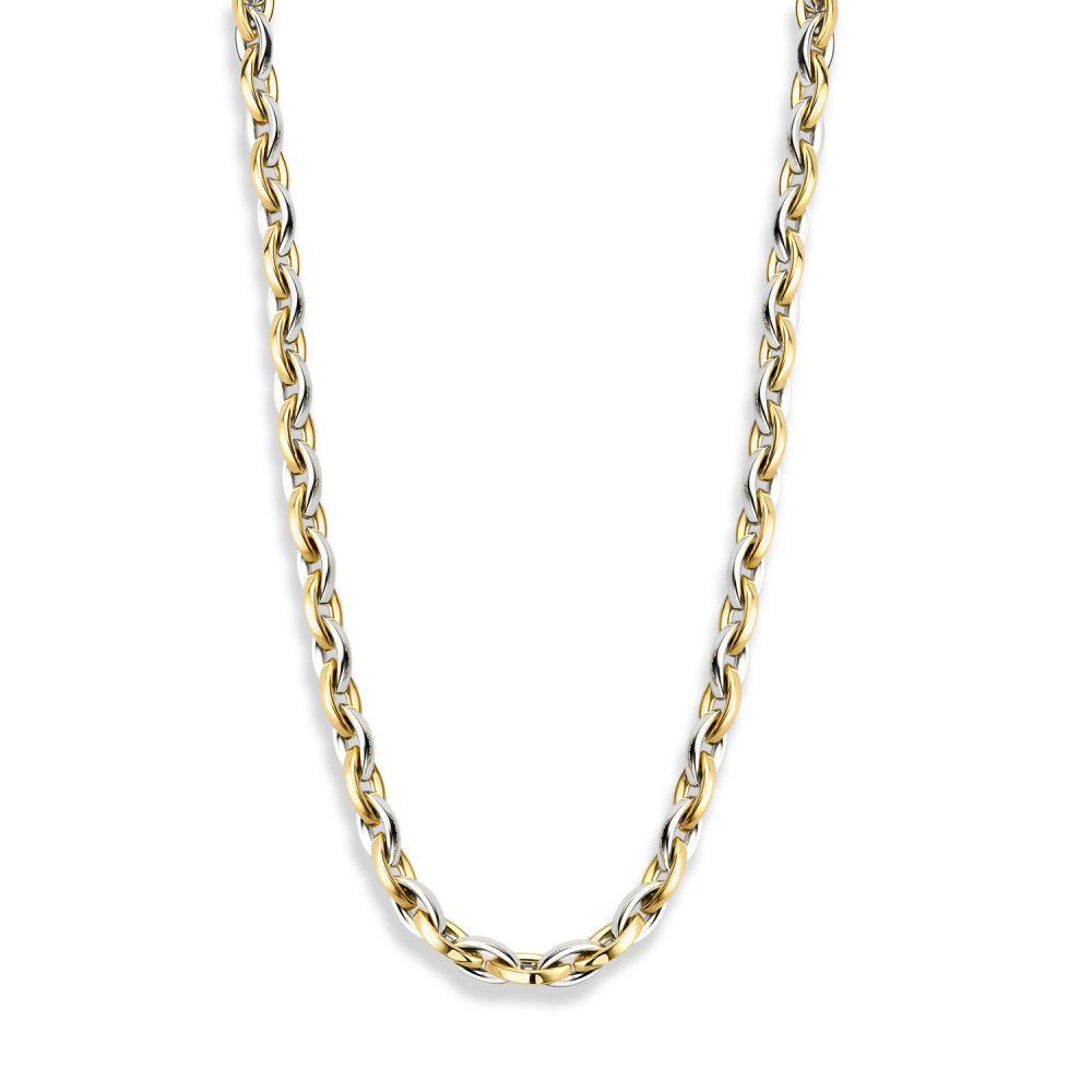 Collier aus 14 Karat Gelb- und Weißgold, 45 cm lang, mit ovalen Gliedern