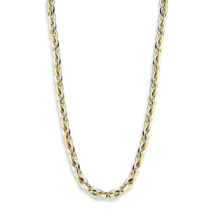 Geel/Witte Gouden Collier 14 Karaat, 45 cm met Oorringen