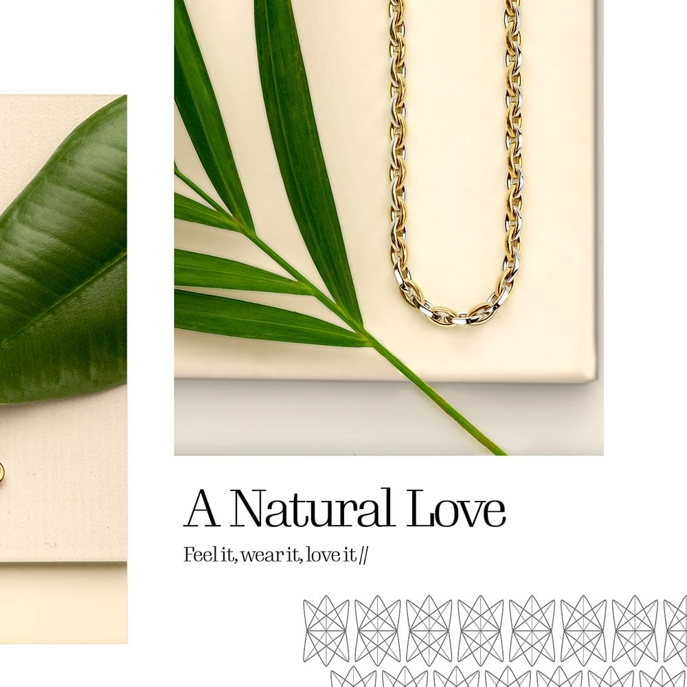 Gelb-/Weißgold Collier 14 Karat, 45 cm mit Ohrringen