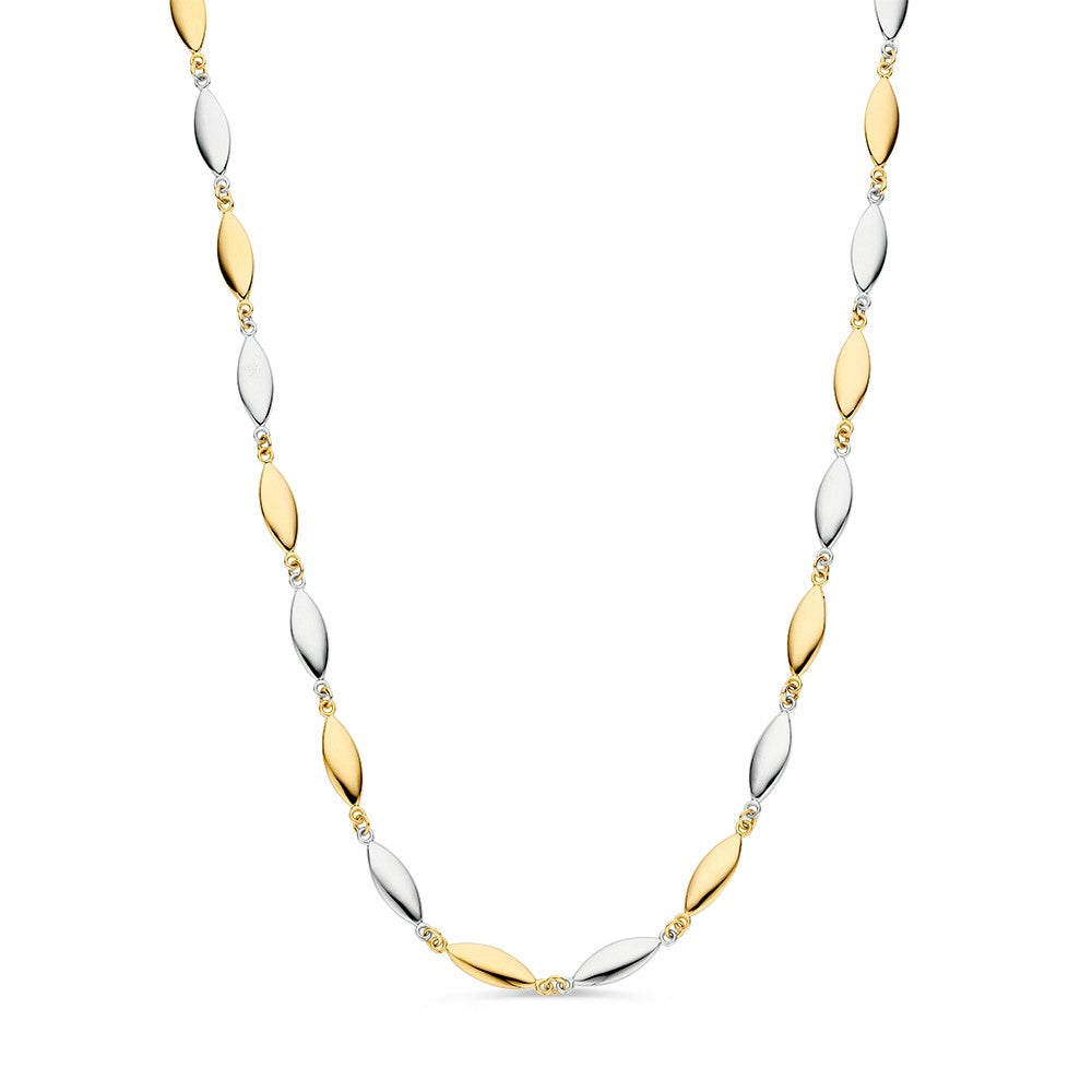 Bicolor Collier mit alternierenden goldenen und silbernen Elementen sowie kleinen, runden Details