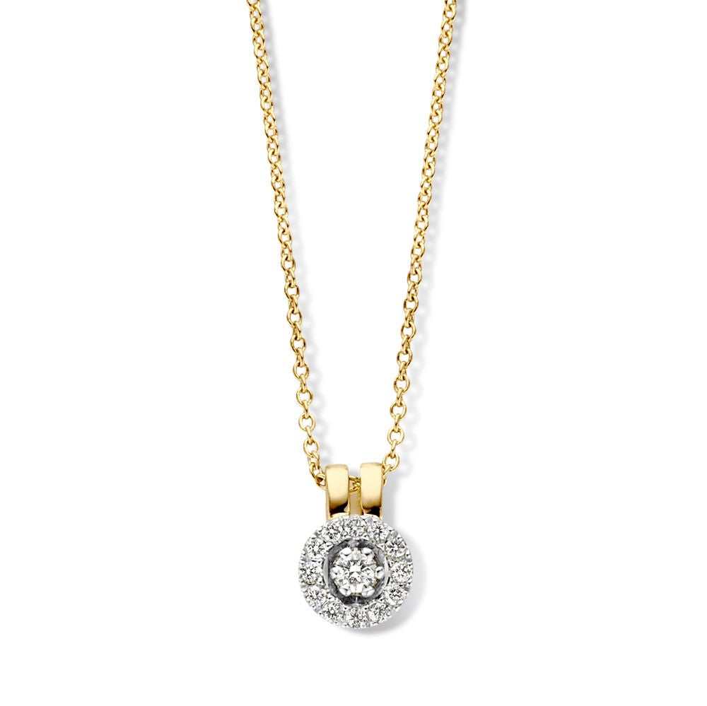 Halskette mit goldener Ankerkette und diamantbesetztem Anhänger in Blumenform