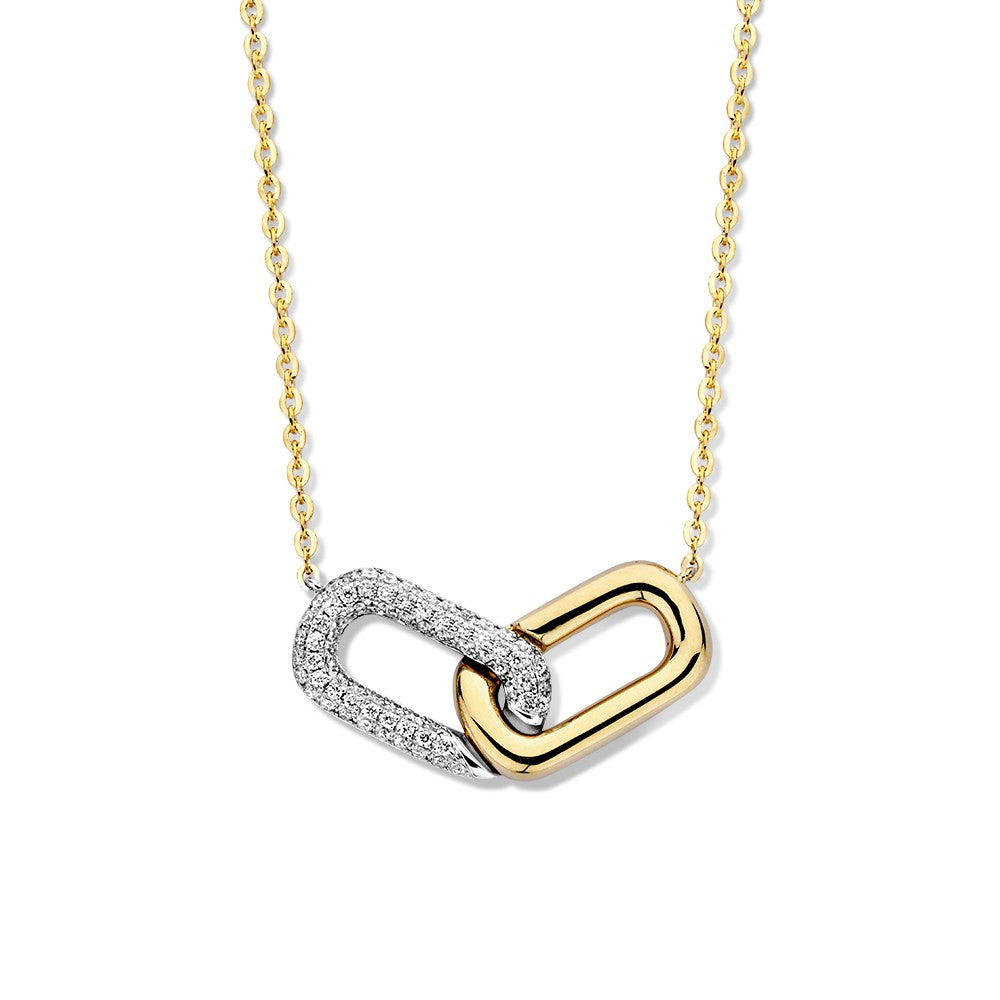 Gelbgoldenes Collier mit diamantbesetztem Anhänger in Form einer Kette