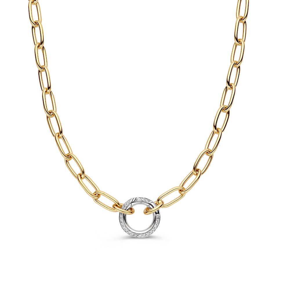 Gelbgoldenes Gliedercollier mit Diamanten und einem federnden Verschluss, 0,42 ct H/SI-1