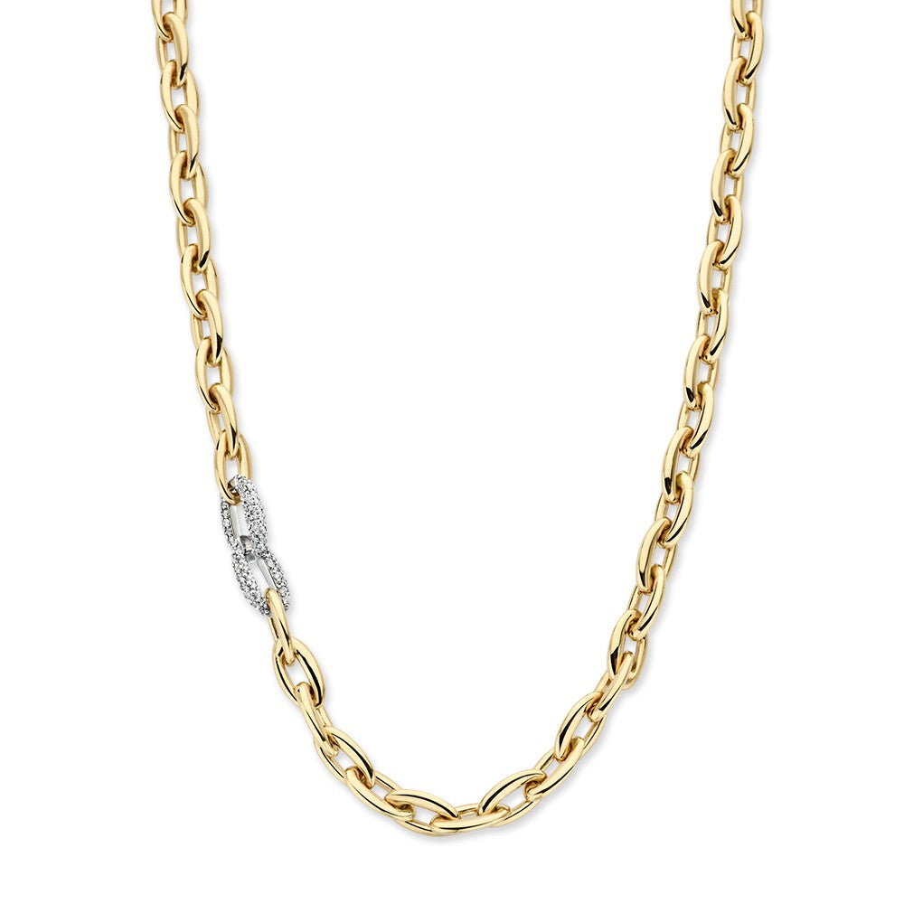 Gelbgoldenes Schakelcollier mit 0,50 ct Diamanten und glänzenden Gliedern