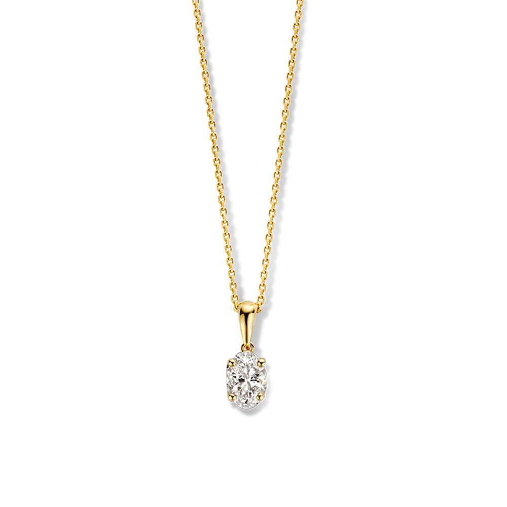 Collier aus Gelbgold mit einem ovalen Anhänger und einem großen, funkelnden Edelstein