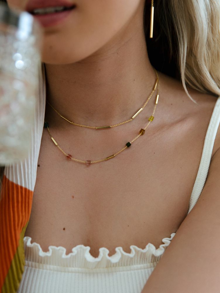 14 Karat Gelbgold Collier mit runden Röhrchen für Damen – 43 cm