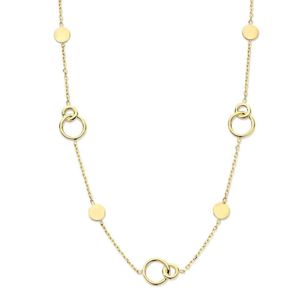 Geelgouden Collier met Verbonden Cirkels – 14-Karaat Elegantie voor Dames