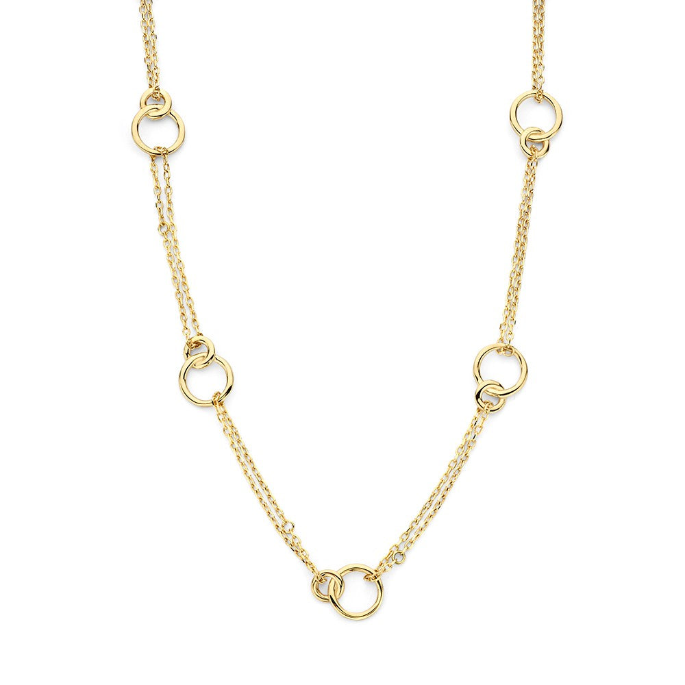 Gelbgoldenes Collier mit doppelter Gliederkette und verbundenen Kreisen