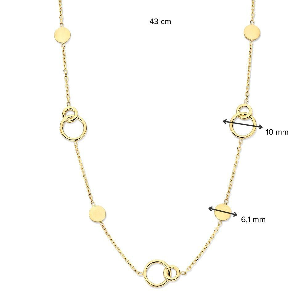 Gelbgold-Halskette mit verbundenen Kreisen – 14 Karat Eleganz für Damen