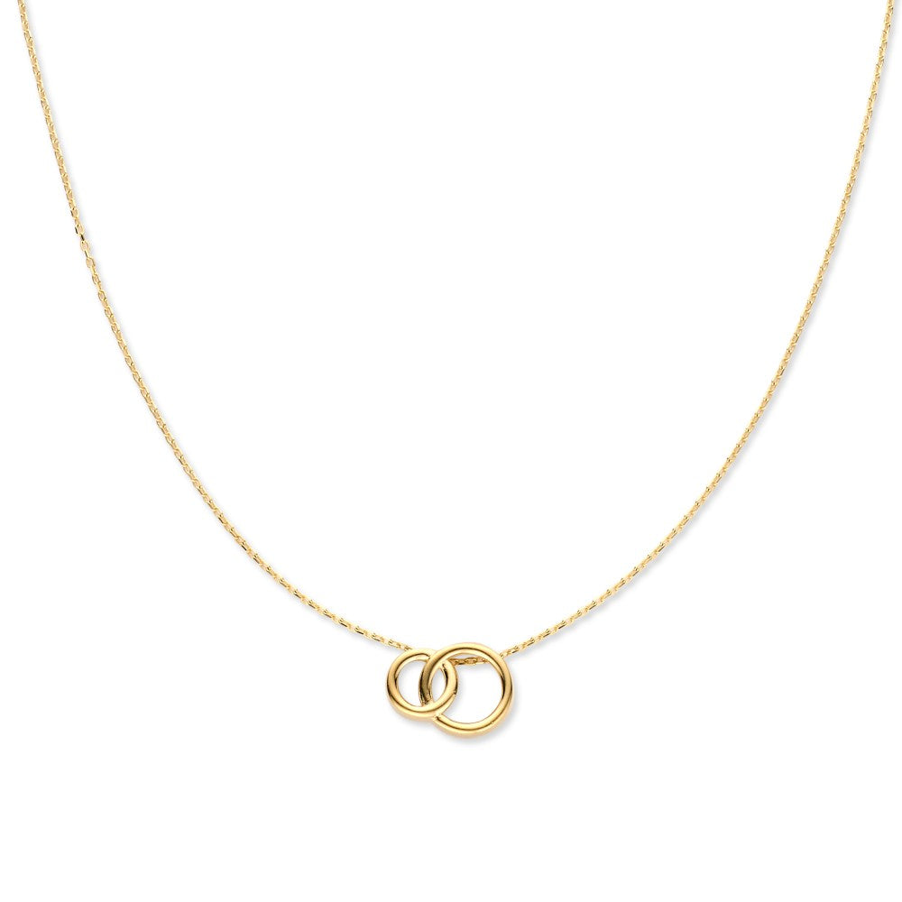 14K gelbgoldenes Collier mit zwei verbundenen Kreisen als Anhänger
