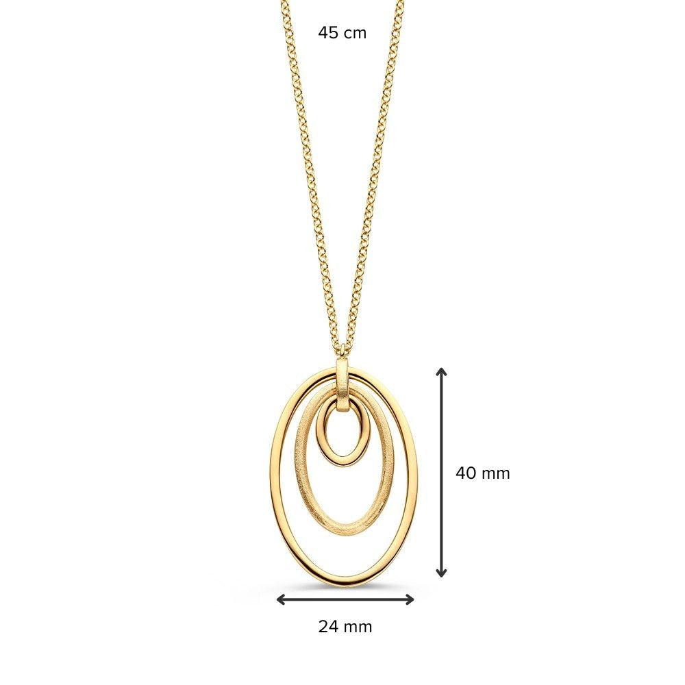 Gelbgold Collier mit auffälligem Anhänger aus drei ovalen Elementen – 14 Karat Gold