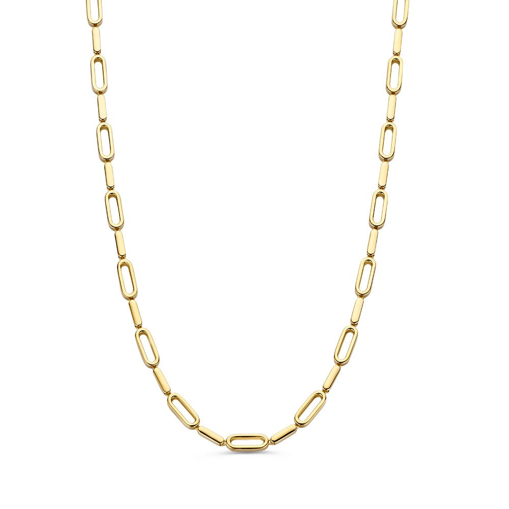 Schlichtes, gelbgoldenes Schakelcollier mit ovalen, spielerischen Gliedern