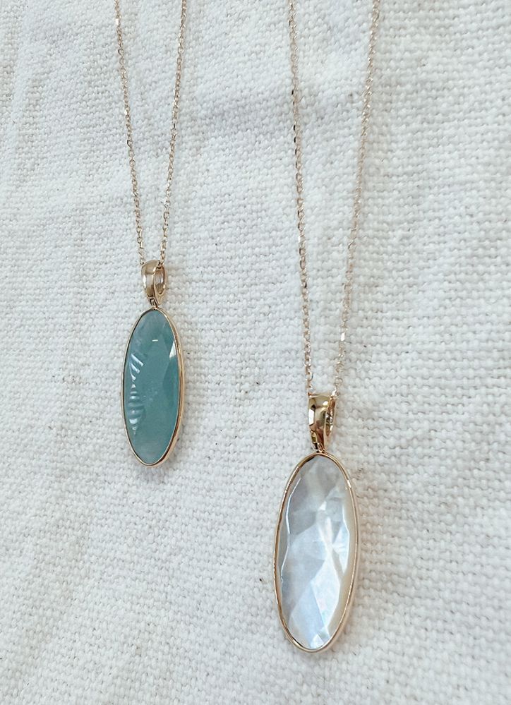 Gelbgoldkette mit Ankergliederung & Ovalem Aquamarin Anhänger – 14 Karat Gold