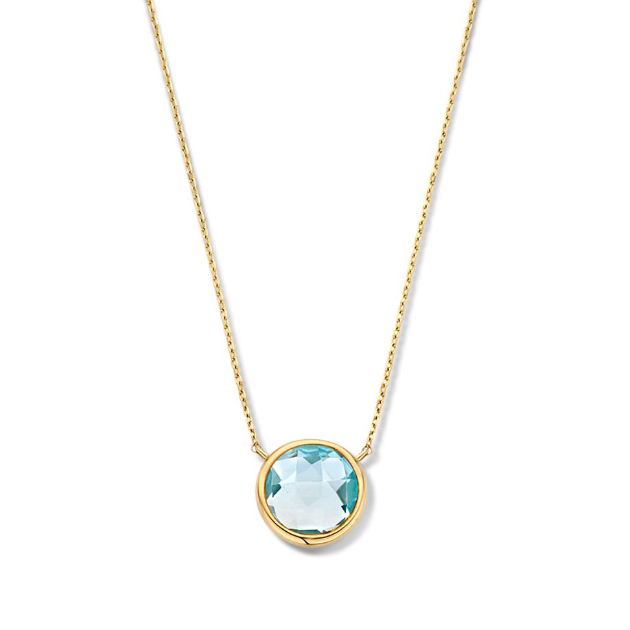 Gelbgoldenes Collier mit facettierter blauer Topas-Hänger aus 14 Karat Gold