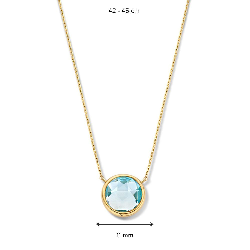 Gelbgold Collier mit facettiertem blauem Topas Anhänger | 14 Karat Gold – Van der Kooij