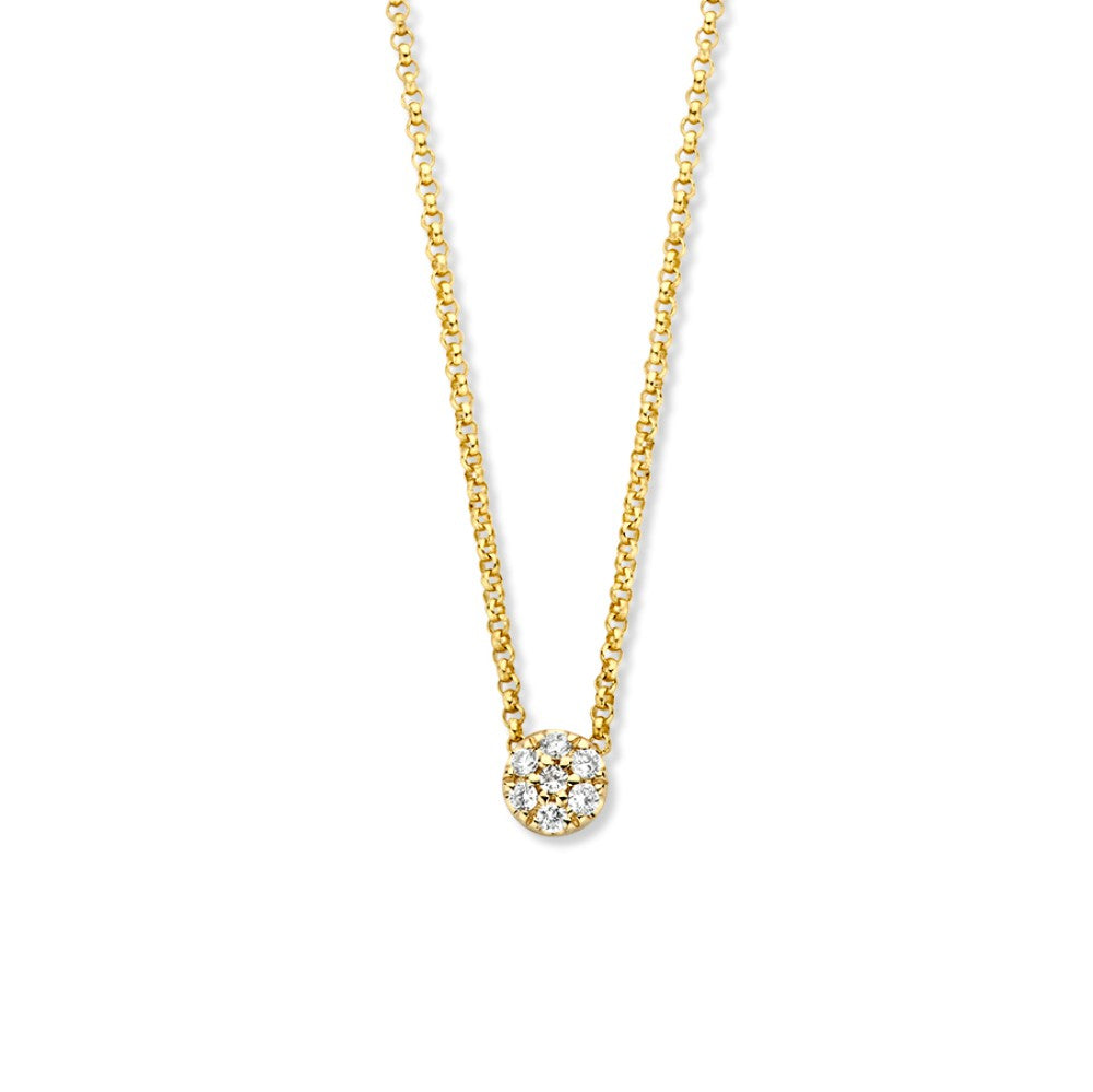 Gelbgoldenes Collier mit feinem Element und Diamant, 14 Karat, 0,06 crt, Länge 42-45 cm