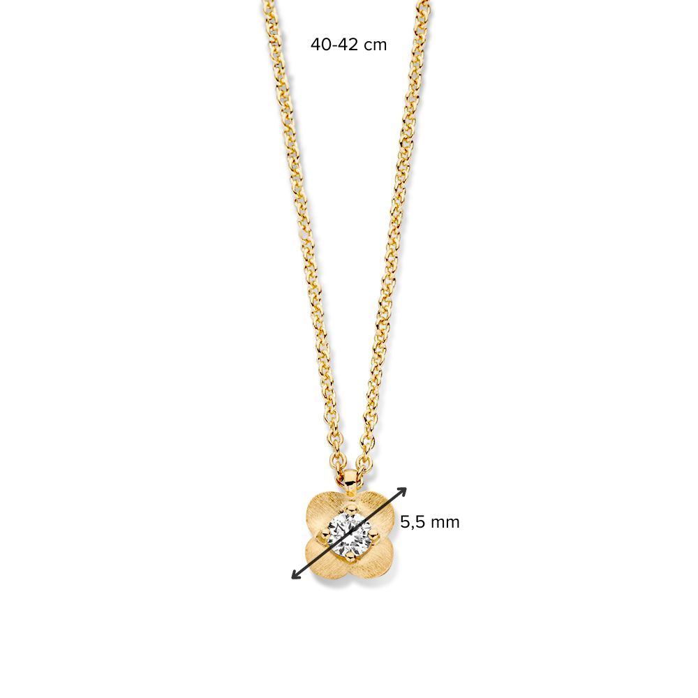 Gelbgold-Halskette mit blütenförmigem Diamantanhänger - 14 Karat