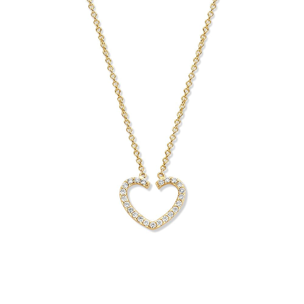Gelbgoldenes Collier mit Herz-Anhänger und Diamanten, 14 Karat