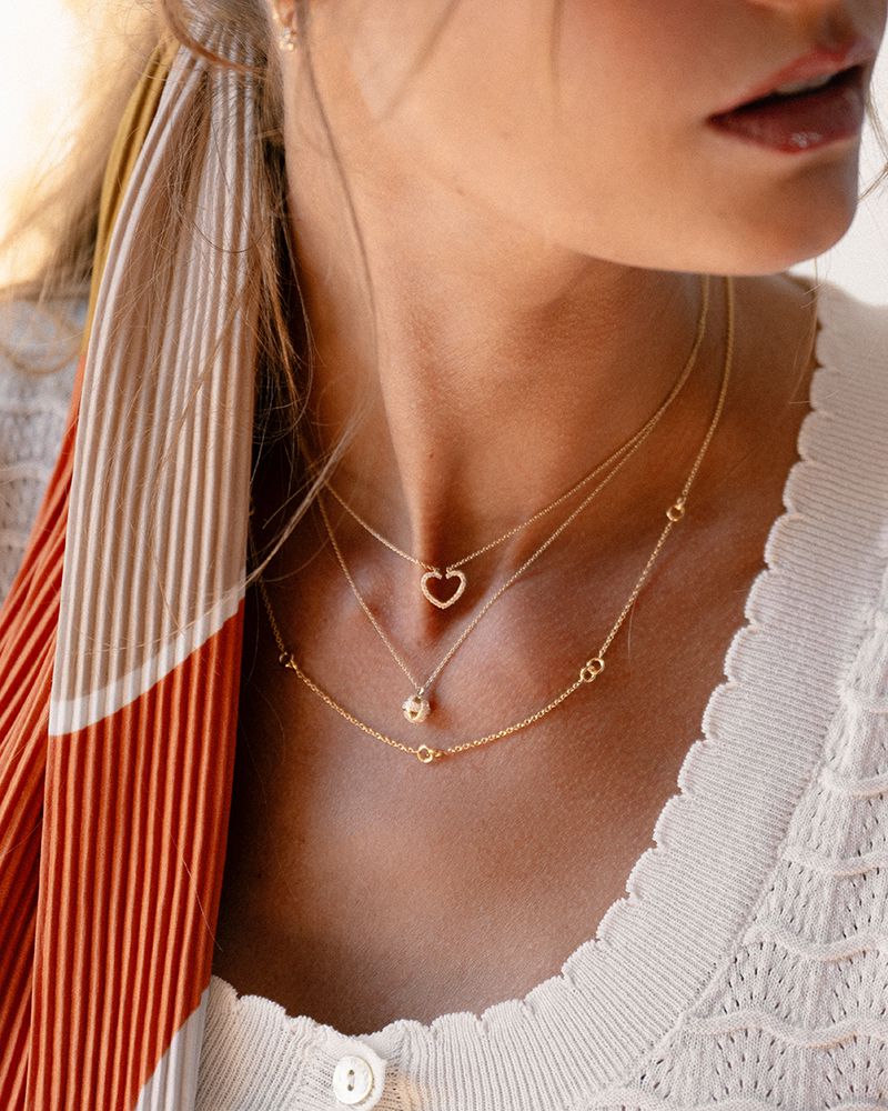 Gelbgold-Halskette mit Herzanhänger und Diamant - 14 Karat
