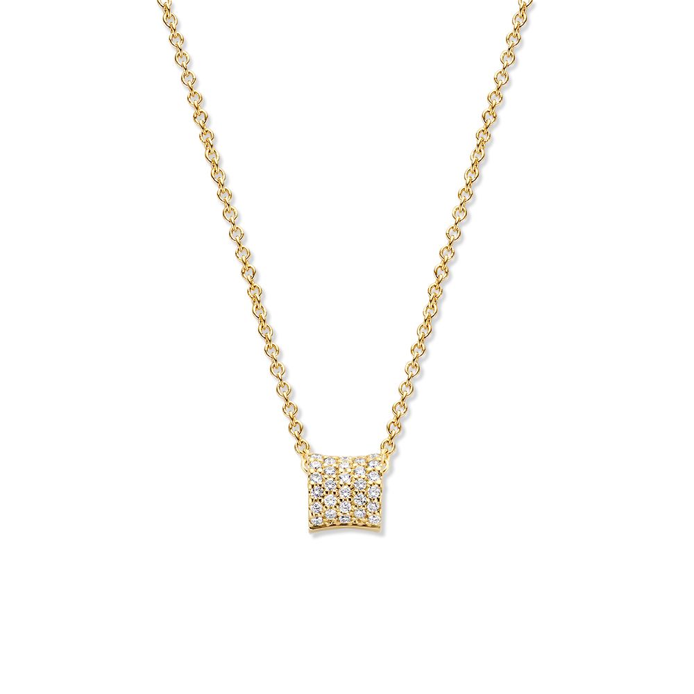 Gelbgoldenes Collier mit diamantbesetztem Anhänger in quadratischer Form