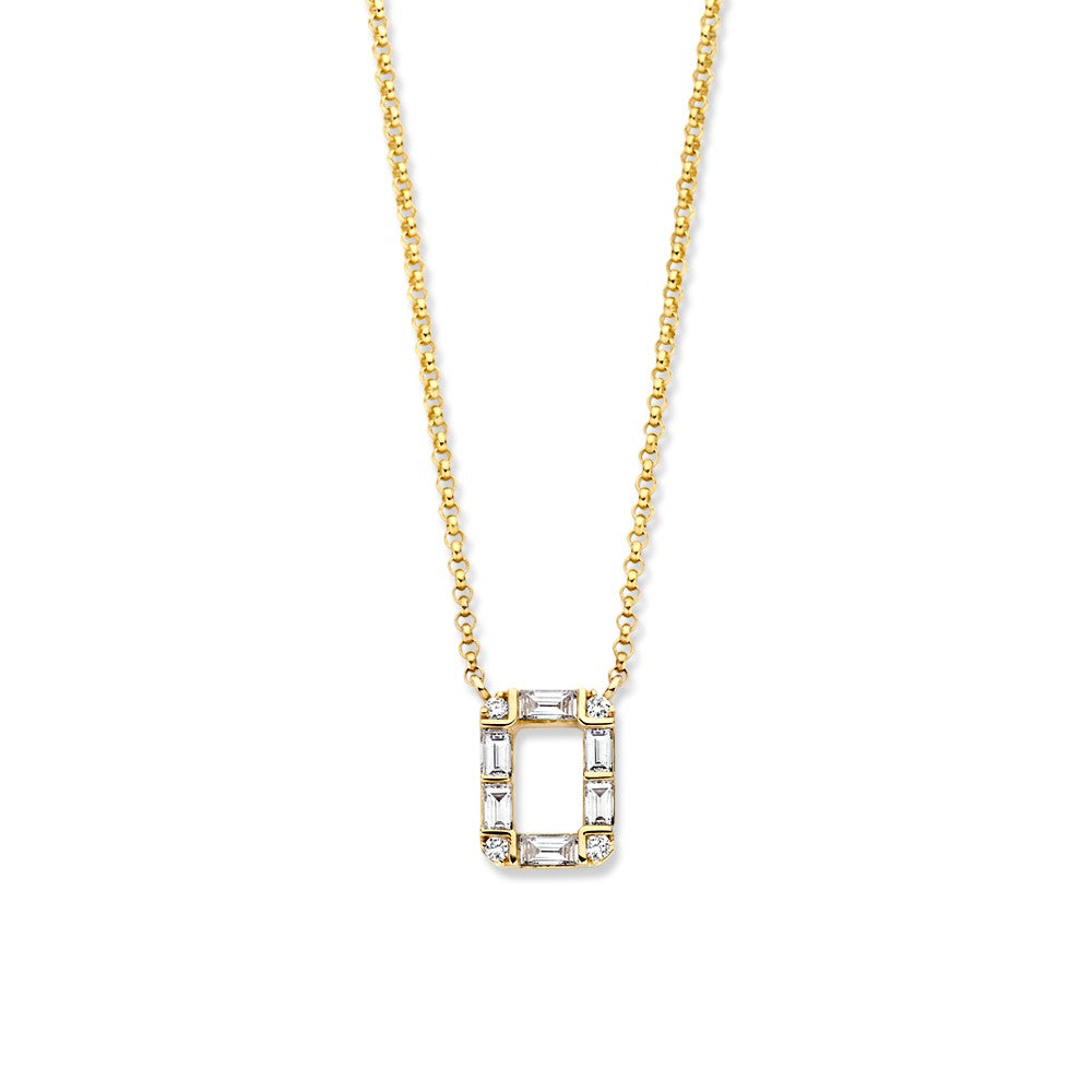 Gelbgoldenes Collier mit diamantbesetztem Anhänger, 14 Karat, mit Baguette- und Brillantdiamanten