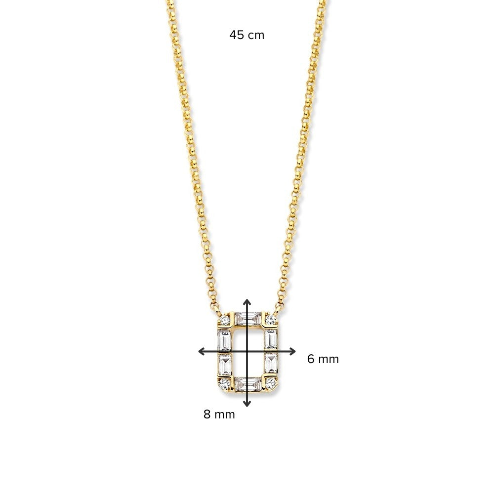 Gelbgold Collier mit Diamant Anhänger, 14 Karat, 0.17 ct, Baguette- und Brillant-Diamanten, 42-45 cm