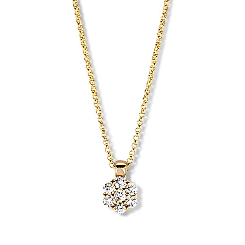 Gelbgoldenes Collier mit Diamanten-Anhänger in Entourage-Zetting, 14 Karat