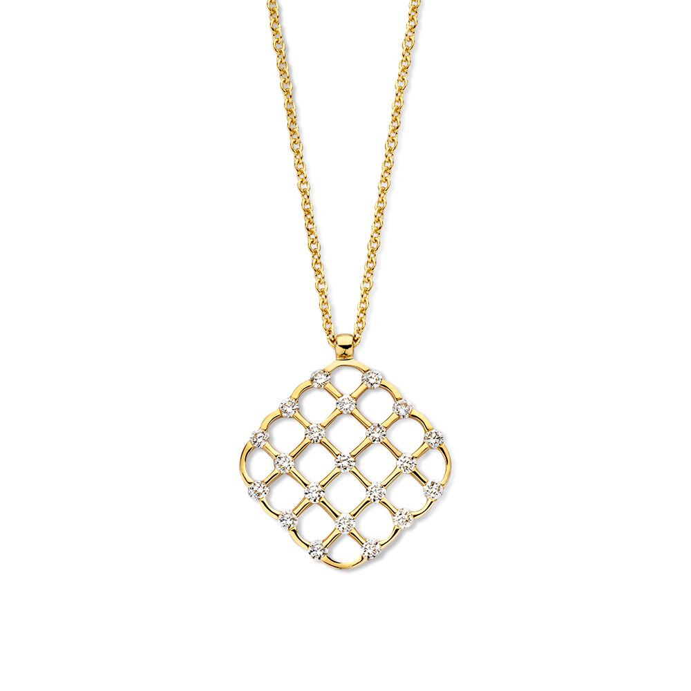 Gelbgoldenes Collier mit diamantbesetztem Anhänger in rautenförmigem Design
