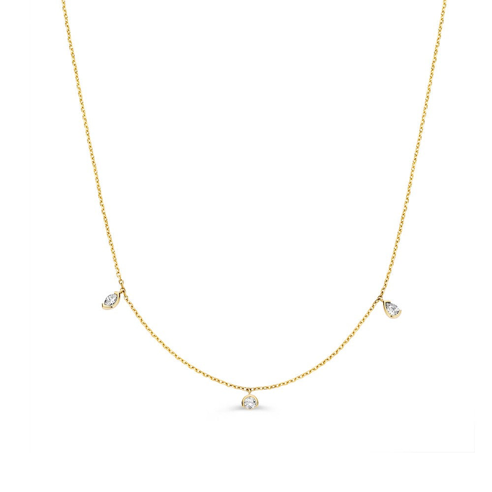 Collier aus Gelbgold mit drei Brillanten, insgesamt 0,24 ct, in tropfenförmiger Anordnung