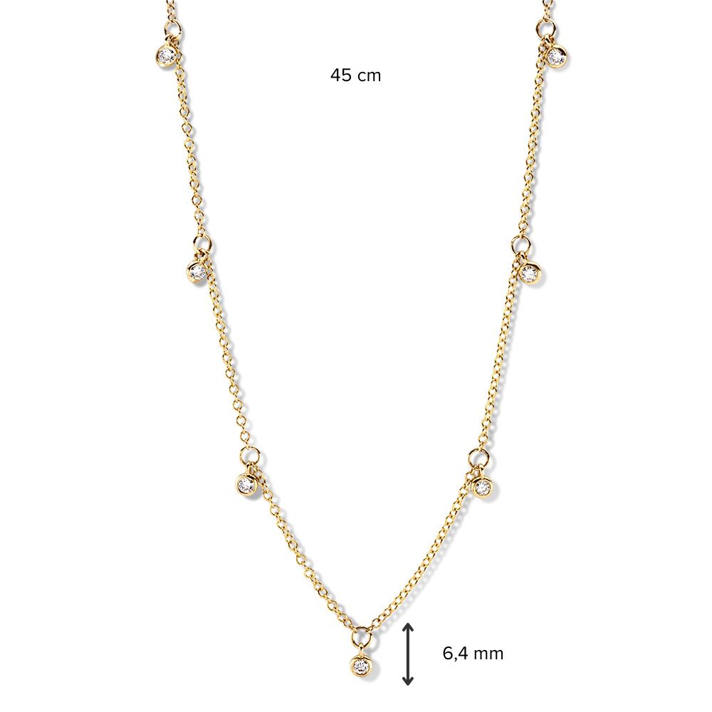 Geelgouden Collier met Vijf Dansende Diamanten – 14 Karaat Goud & 0,25 crt