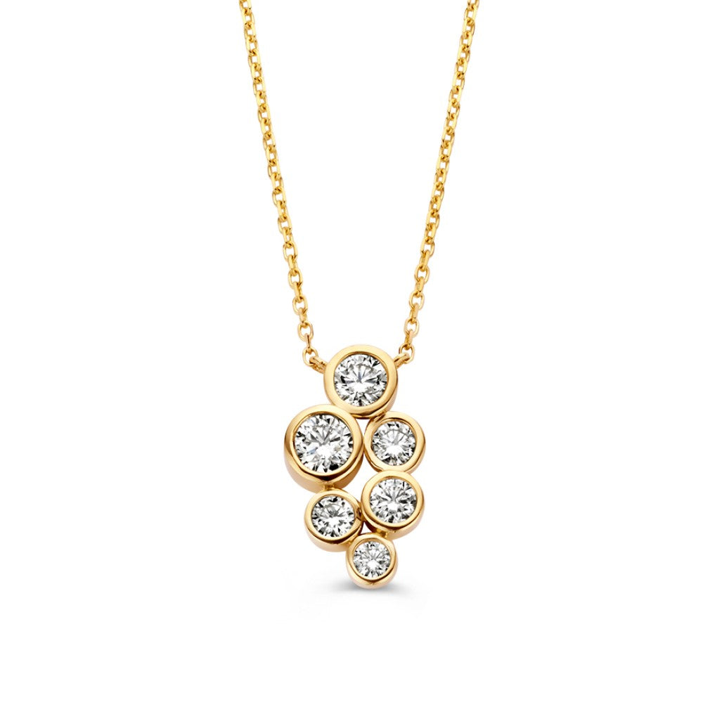Halskette aus 14-karätigem Gelbgold mit Anhänger und fünf funkelnden Diamanten von 0,81 ct