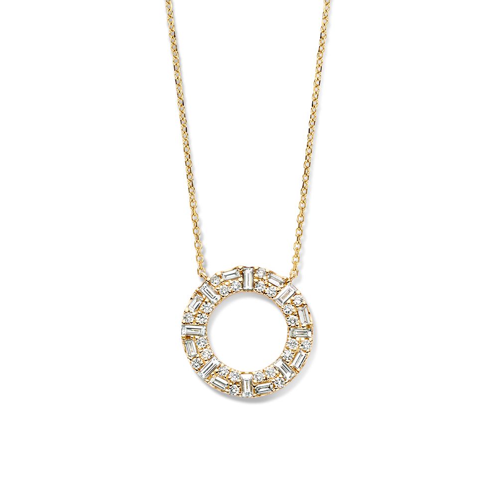 Gelbgoldenes Collier mit offenem Anhänger und Diamanten, 14 Karat Gold, 0,98 ct.