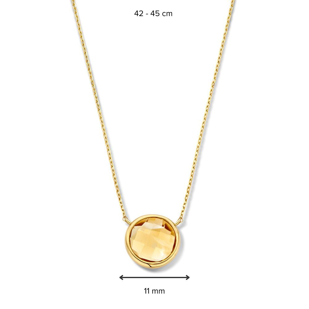 Gelbgold-Halskette mit facettiertem Citrin-Anhänger | 14 Karat Gold – Van der Kooij