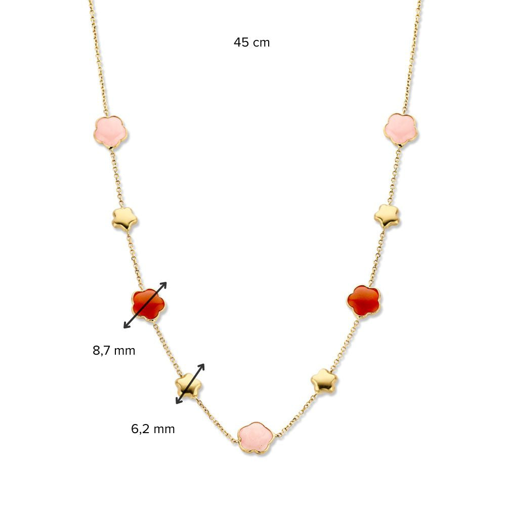 Gelbgold-Halskette mit Multicolor-Edelsteinen in Blumenform – 14 Karat Gold