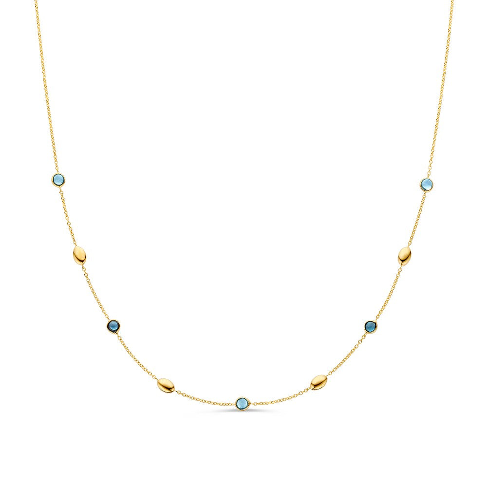 Collier aus Gelbgold mit blauen Edelsteinen in verschiedenen Abständen